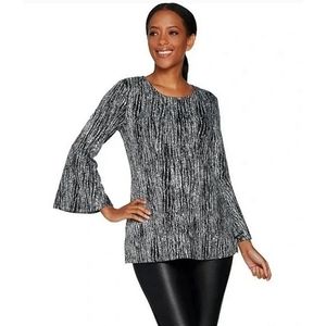 H by HALSTON Women's Black and White Bell Sleeve Top Sz S